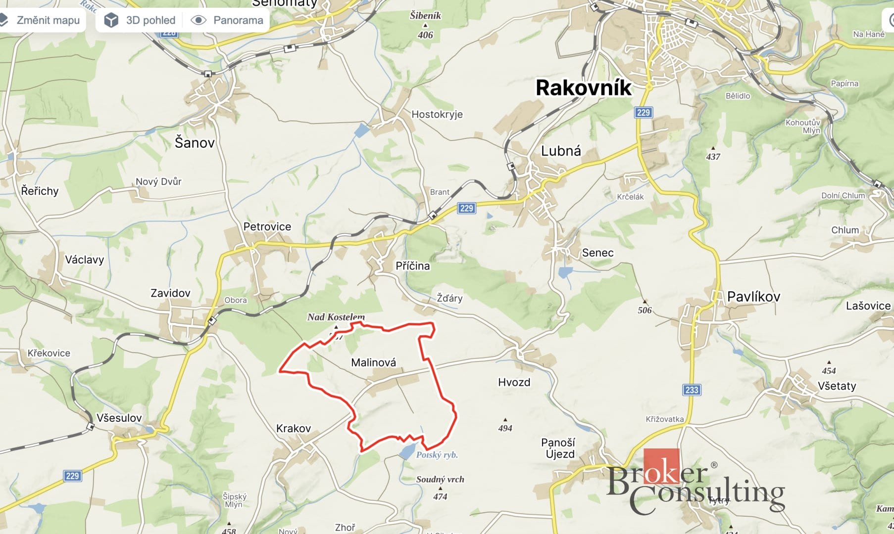 Prodej pozemků 19 592 m², Malinová