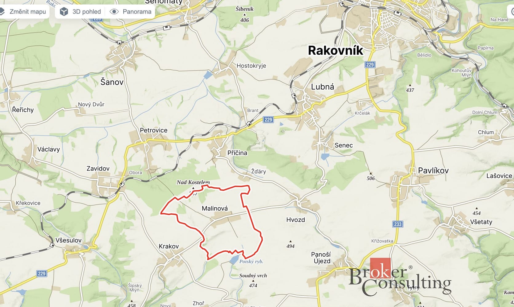 Prodej stavebního pozemku 1 588 m², Malinová